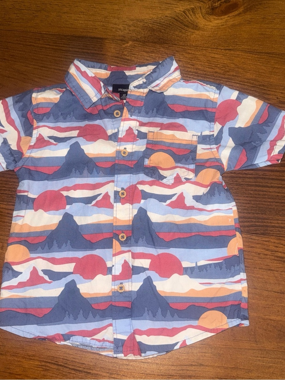 Boys' Short Sleeve Mountain Print Shirt - Blue/Red/Orange